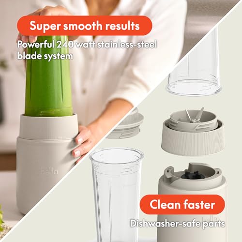 BELLA 6-Piece Portable Rocket Blender & Juicer Set with Oatmilk - 1.7 Cup, BPA Free, 240W