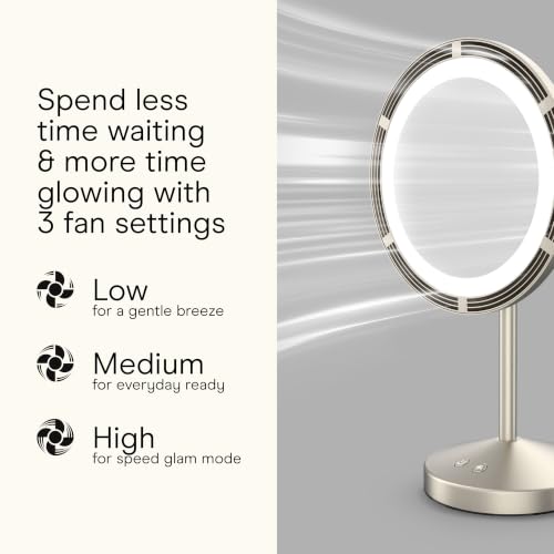 Conair Silver Vanity Mirror with Lights, Adjustable Fan & Brightness