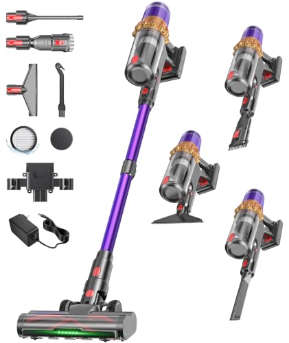 Cordless Vacuum Cleaner V10 55KPa Anti-Tangle Stick Vac Purple Gold
