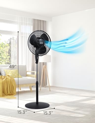 BLACK+DECKER 16-inch Oscillating Pedestal Fan with Remote Control - Black, Adjustable Height & Tilt