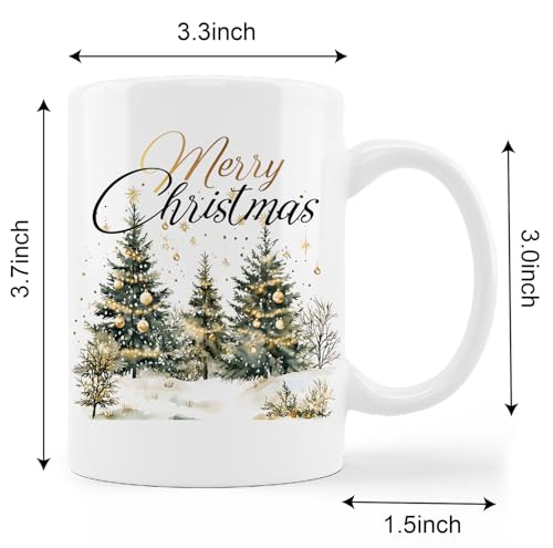 Kunlisa Christmas Tree Mug - Rustic Gold Bubbles Snowflake Ceramic Coffee Cup 11oz