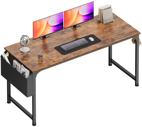 PRAISUN Rustic Brown 55-Inch Computer Desk with Fabric Storage Bag