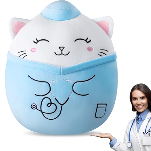 Jenaai 12 Inches Nurse Cat Stuffed Animals Doctor Plush Cat Plush Kitty Stuffed Animal Nurse Gift for Women(Blue)