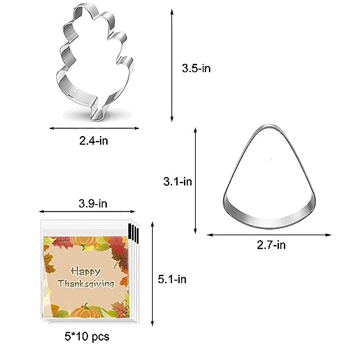 Fall Thanksgiving Feast Cookie Cutters - 5 pieces Large Cookie Cutters Shape - Turkeys, Oak Leaf, Pumpkin, Acorn, Candy Corn for Christmas Food Party Decorations