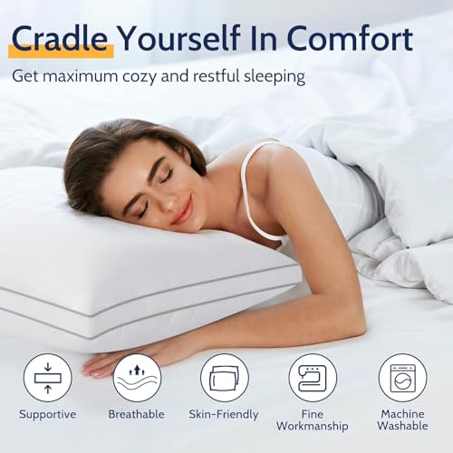 ROUMEA Queen Size Set of 4 Bed Pillows 20x30 Inches Grey - Supportive & Soft