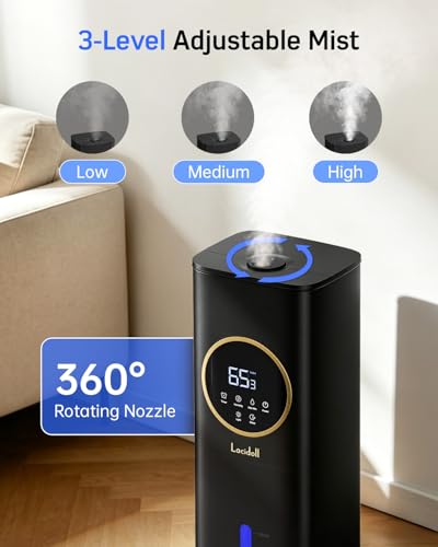 LACIDOLL Large Room Humidifier 8L with Night Light & Aroma Tray - Black