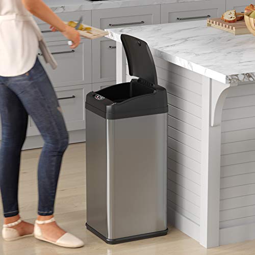 Touchless Kitchen Trash Can 13 Gallon with Odor Filter - Black