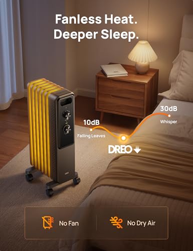 DREO Oil Filled Radiator Heater - Gray, Quiet Electric Space Heater for Large Rooms