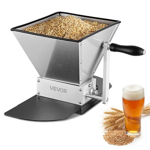 VEVOR 4L Manual Grain Mill with Adjustable Stainless Steel Rollers for Homebrewing