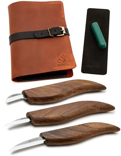 BeaverCraft Wood Carving Knife Set Deluxe S15X with Leather Case