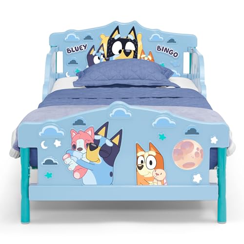 Bluey 3D Toddler Bed - Blue with Guardrails, For Kids 15 Months+ - Delta Children