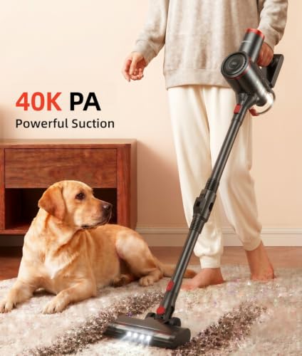Dark Gray Cordless Vacuum Cleaner with Bendable Wand 40Kpa 45Min Runtime