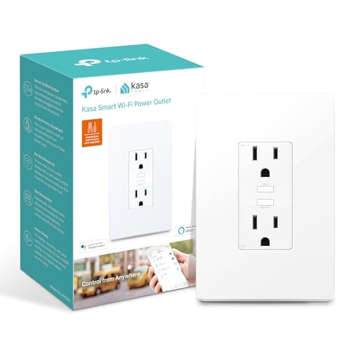 Kasa Smart KP200 In-Wall Wi-Fi Outlet - White Smart Home Power Socket