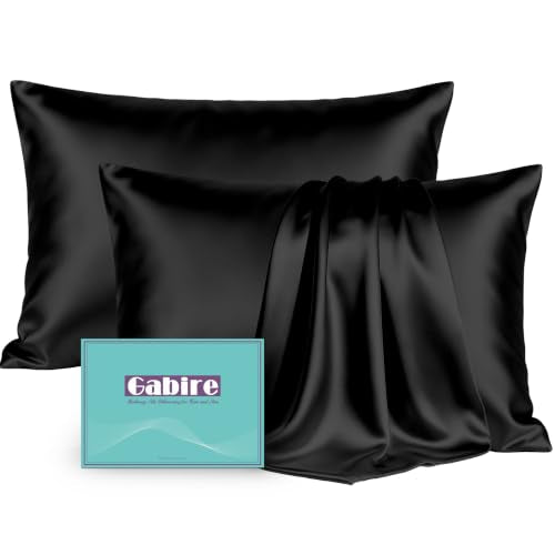 Mulberry Silk Pillowcases Set of 2 King Size 20x36 Black - Hidden Zipper, Organic Silk for Hair & Skin