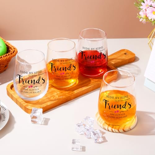 Suttmin 4 Pack 17oz Friendship Wine Glasses - Side by Side Variation | Stemless Gift Set