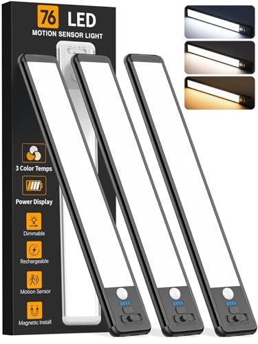 Wireless Under Cabinet Lighting 10-inch Motion Sensor Light 3-Pack - Black