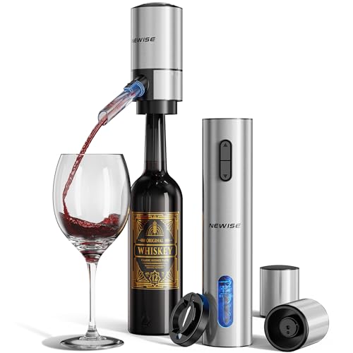 Newise Silver Rechargeable Electric Wine Opener Gift Set with Aerator & Stoppers