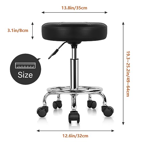 KKTONER Black Adjustable Swivel Drafting Stool with Wheels - PU Leather Office Chair