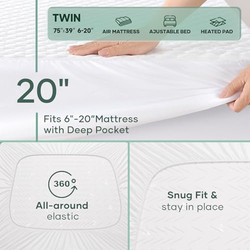 OhGeni Waterproof Twin Mattress Protector 2-Pack with Deep Pockets, White