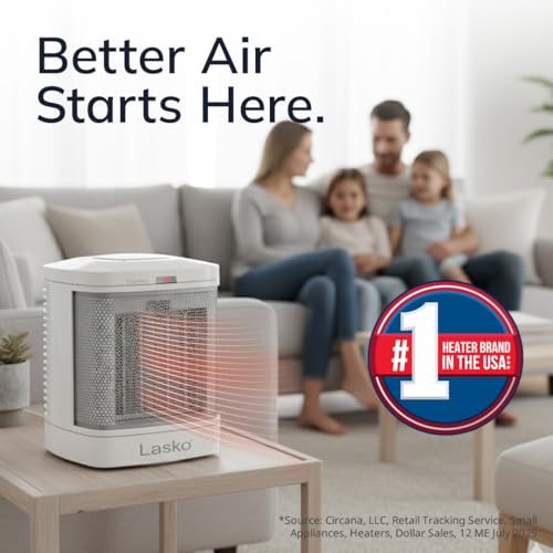 Lasko 8-Inch Ceramic Space Heater for Bathroom - CD08200, White