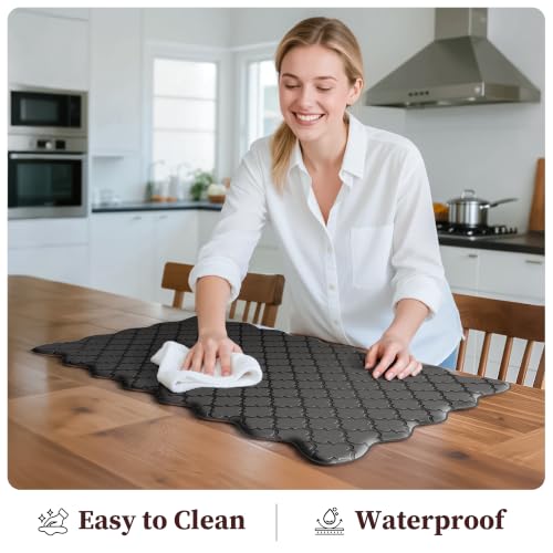 Arenarug 17.3x30 + 17.3x59 Inch Black Scalloped Kitchen Mat Set - Waterproof & Anti-Fatigue