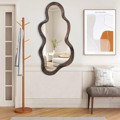 Asymmetrical Cloud Wall Mirror - 47" x 22" Vintage Brown Wood Frame