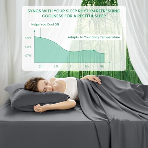King Size Bamboo Rayon Bed Sheet Set with Dark Grey Variation - 4 Piece