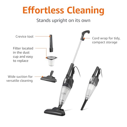 Amazon Basics 2-in-1 Corded Stick & Handheld Vacuum Cleaner, Lightweight, Self-Standing, 300W, Black (Vacuum Only)