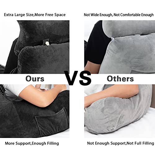 SLIGUY Extra Large Black Reading Pillow 31" Bed Rest with Detachable Neck Roll