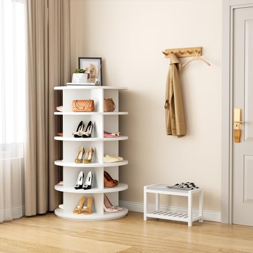 White 5-Tier Rotating Shoe Rack Organizer Tower for 20-24 Pairs, Space-Saving Closet Storage