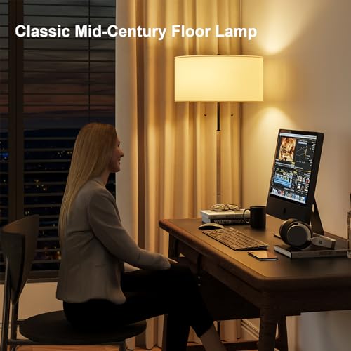 Karjoefar 2-Light Mid Century Floor Lamp with Bronze & White Finish, 3 Color Temp