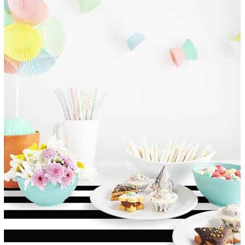 3 Pcs Stripe Table Runner Plastic 14 x 108 Black and White Striped Table Runners for Wedding Birthday Baby Shower Party Table Centerpiece Decorations Disposable Table Runner
