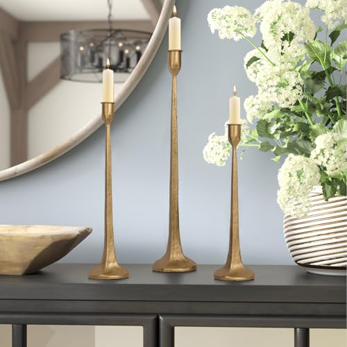 Antique Brass Iron Taper Candle Holder Set of 3 - Decorative Tall Candle Stands