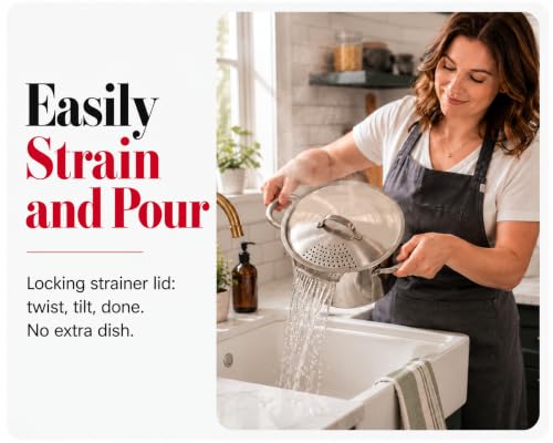 Cooler Concepts Stainless Steel Pasta Pot with Locking Strainer Lid - 5.5 Quart