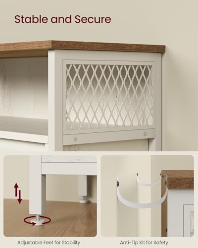 Rustic White and Honey Buffet Cabinet with Sliding Barn Door - No Power Outlet Light - 11.8D x 27.6W x 31.5H - VASAGLE