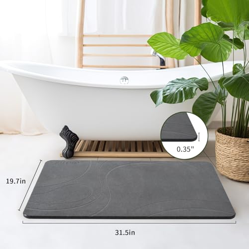 XMarrat Extra Large Dark Grey Diatomaceous Earth Bath Mat 31.5"x19.7" Eco-Friendly