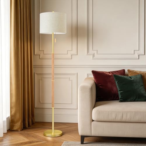 Wood Color Floor Lamp with Linen Shade - Natural Wood, 13.2 Inch for Bedroom