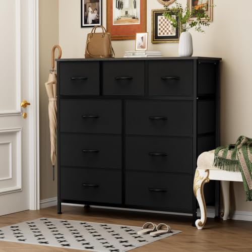 9 Drawer Black Dresser for Bedroom Closet Storage Tower - 39.4 x 11.8 x 39.9 Inches