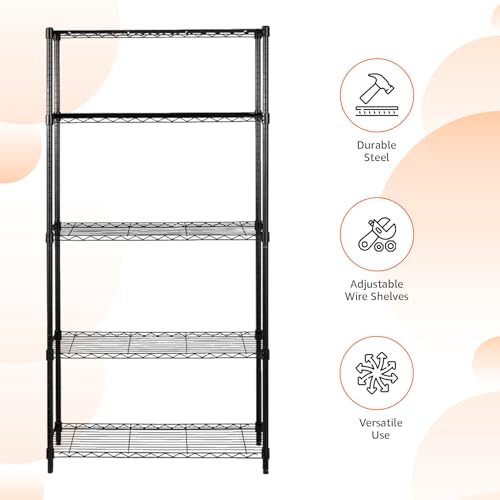 Adjustable Heavy Duty Wire Shelving 36x14x72 Black - 5 Shelf Garage Storage Racks