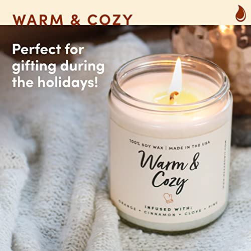 Wax & WIT Warm & Cozy Christmas Candle in 9oz Jar - Orange Cinnamon Clove Pine (Variation: Black Text)