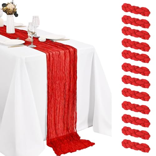 Red 20x120 Inch Cheesecloth Table Runner 12 Pack - Boho Rustic Gauze for Wedding & Decor