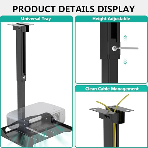 Universal Projector Ceiling Wall Mount with Hidden Cable Management - Black, Large