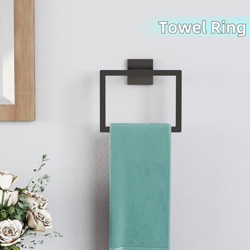 Black 24 Inch 5-Piece Bathroom Hardware Set - Towel Rack, Ring, Hooks & Toilet Paper Holder