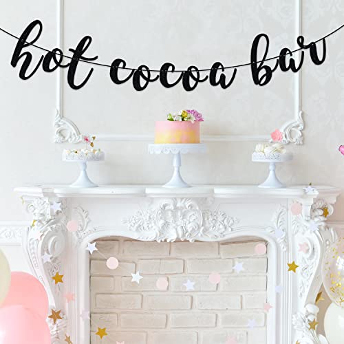Cocoa Bar Banner & Decorations - It's Cold Outside Sign, Winter Holidays Party Decor - Black Glitter Hot Chocolate Bar