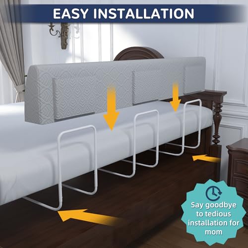 FigTime Toddler Bed Bumper Guard Grey 59 Inch Foam Bed Rail with 3 Brackets