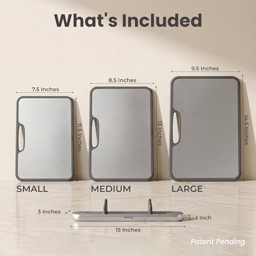 SMIRLY Silver Titanium Cutting Board Set with Holder - 3 Pack, Food-Grade Non-Toxic Kitchen Utensils