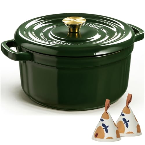 Overmont 5QT Enameled Cast Iron Dutch Oven with Lid - Moss Green