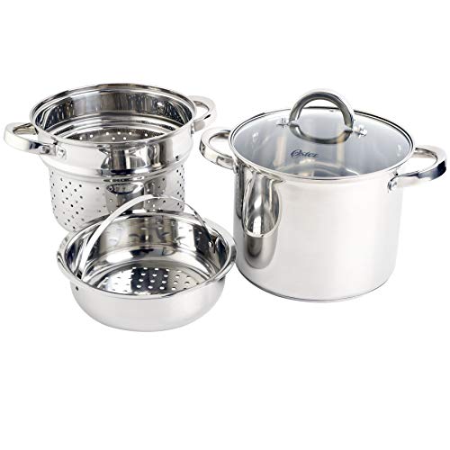 Oster Sangerfield 5-Quart Stainless Steel Pasta Pot Set with Lid, Steamer & Strainer