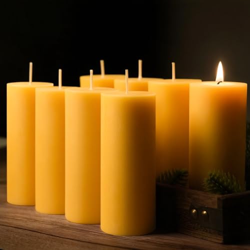 Beeswax Pillar Candles 2x5 Inch 8 Pack Unscented - Long Burn & Air-Purifying