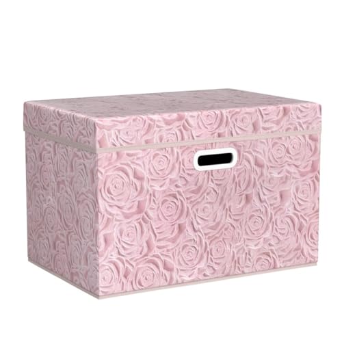 PRANDOM Large Foldable Pink Storage Boxes with Lids 3-Pack - 43x30x30cm